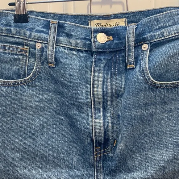 NWT Madewell Denim Dolphin-Hem Rigid Denim A-Line Blue Jean Mini Skirt 28 $79.50 - Picture 7 of 12